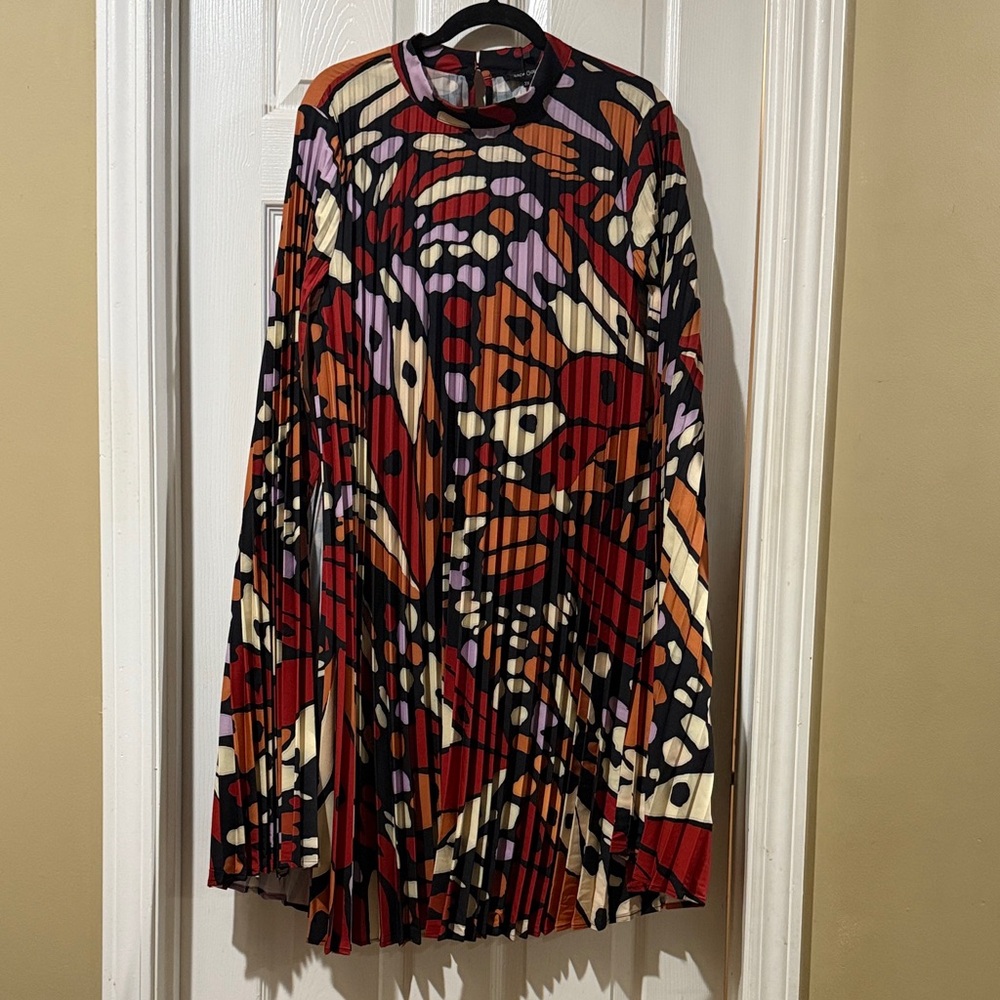 Buxom Couture Butterfly Print Pleated Cape Mini Dress Size 2X